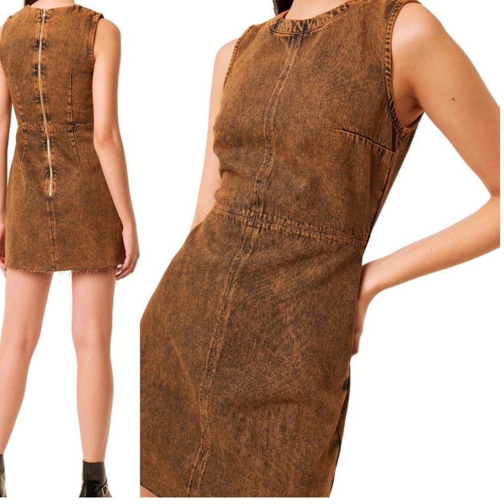 French Connection Rust Washed Denim Minidress Size 8